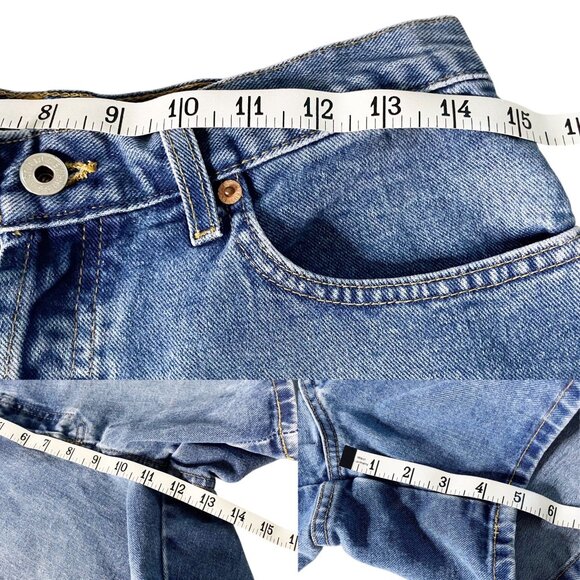 Vintage 90’s Express Bleus High Rise Button Fly Blue Denim Shorts Womens Size 29 - Picture 5 of 7